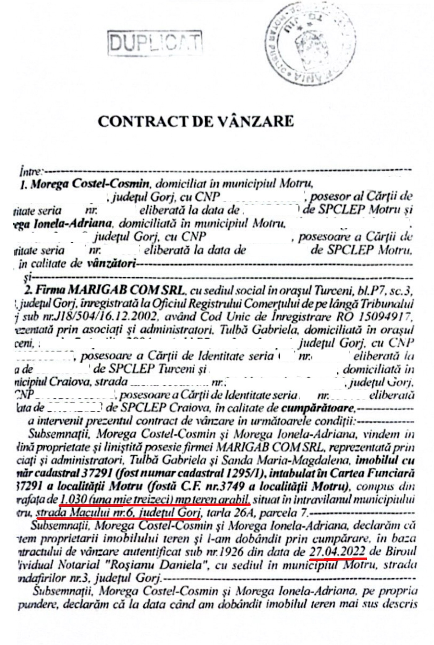contract Morega Marigab